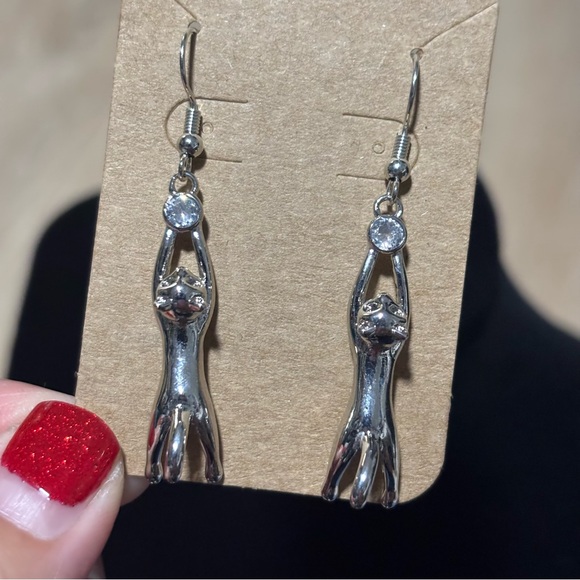 Cute Hanging Cat Dangle, Hook Earrings - Super Cute Kitty Cat Earring - Picture 4 of 13